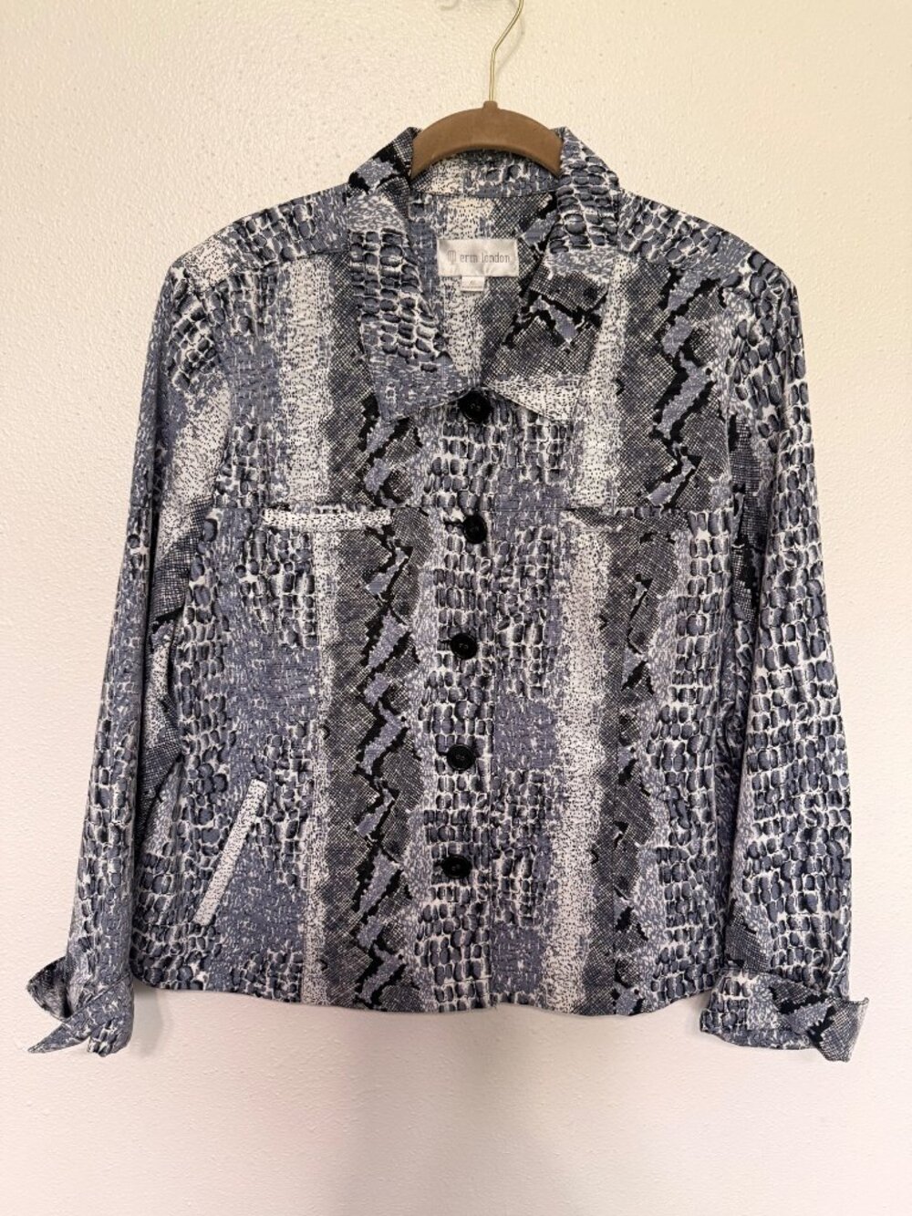 Erin London Jacket Blue/Gray Black White Snake print Womans XL